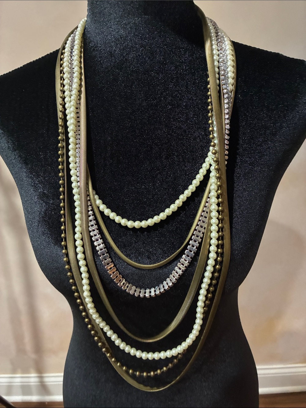 Multi-Strand Olive and Pearl Statement Necklace